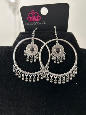 Paparazzi Silver Filigree Hoop Fringe Earrings - Silver